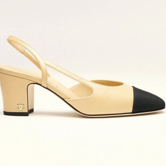 CHANEL Beige and Black Slingback Heels - Picture 8 of 8